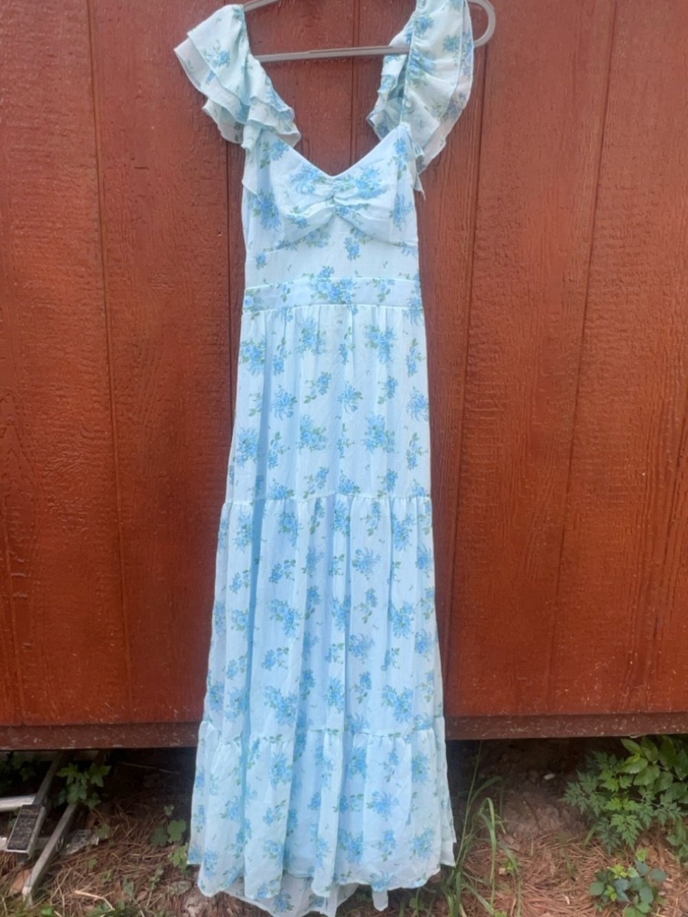 Altar’d State Lotte Blue Floral Maxi Dress Cottagecore Ruffle Strap Size Large - Picture 7 of 8